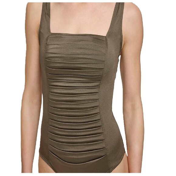 Calvin Klein Women's standard Pleated Panel One Piece Swimsuit, bronze 10 - Picture 1 of 5